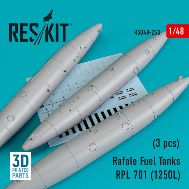 Dassault Rafale Fuel Tanks RPL 701 (1250L) (3 pcs) (3D printing) Scale 1:48 ResKit RSU48-0253 for Aircraft Model Kit