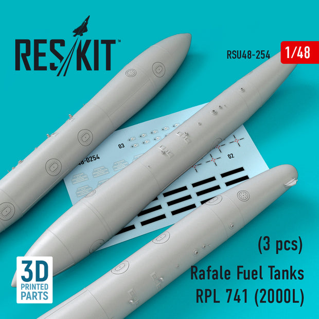 Dassault Rafale Fuel Tanks RPL 741 (2000L) (3 pcs) (3D printing) Scale 1:48 ResKit RSU48-0254 for Aircraft Model Kit