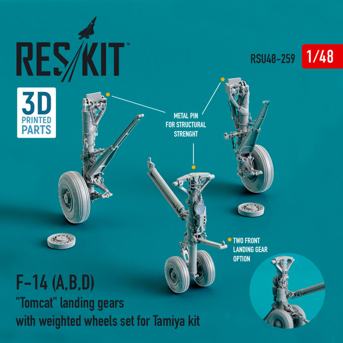 Grumman F-14 (A,B,D) Tomcat Landing Gears with weighted Wheels set for Tamiya kit (Resin & 3D Printing) Scale 1:48 ResKit RSU48-0259 for Aircraft Model Kit