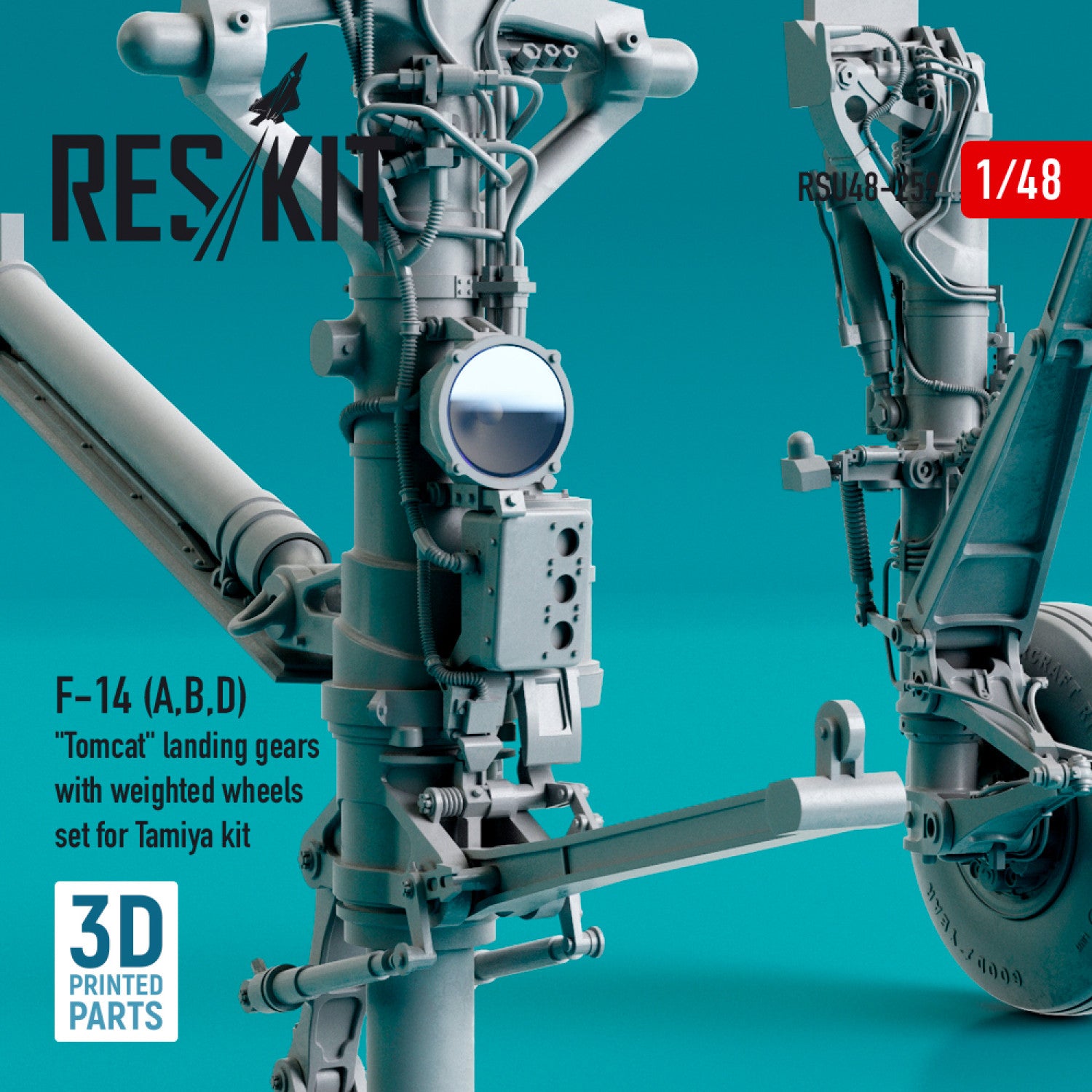 Grumman F-14 (A,B,D) Tomcat Landing Gears with weighted Wheels set for Tamiya kit (Resin & 3D Printing) Scale 1:48 ResKit RSU48-0259 for Aircraft Model Kit