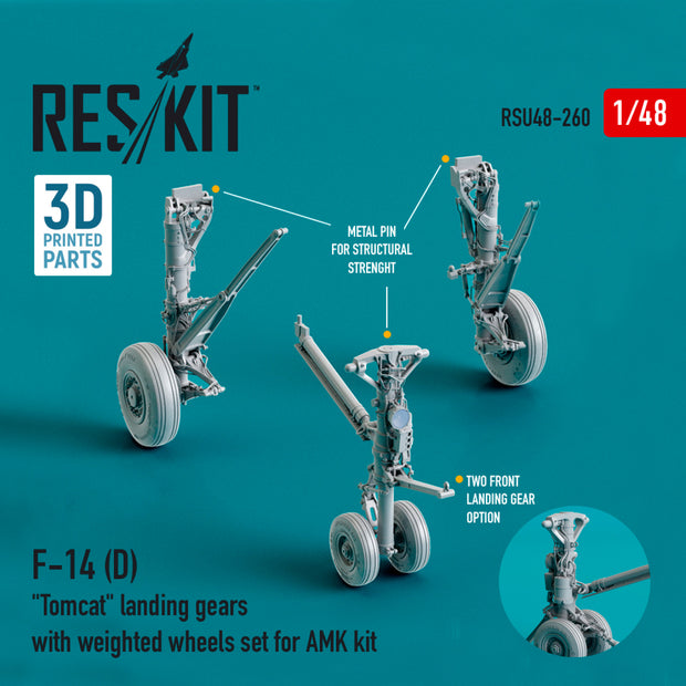 Grumman F-14 (D) Tomcat Landing Gears with weighted Wheels set for AMK kit (Resin & 3D Printing) Scale 1:48 ResKit RSU48-0260 for Aircraft Model Kit