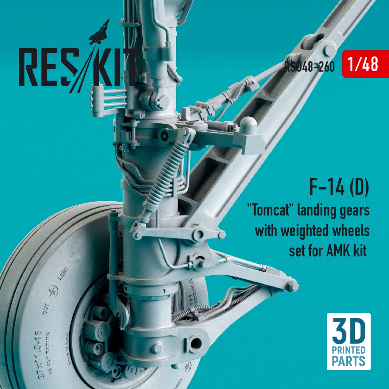 Grumman F-14 (D) Tomcat Landing Gears with weighted Wheels set for AMK kit (Resin & 3D Printing) Scale 1:48 ResKit RSU48-0260 for Aircraft Model Kit
