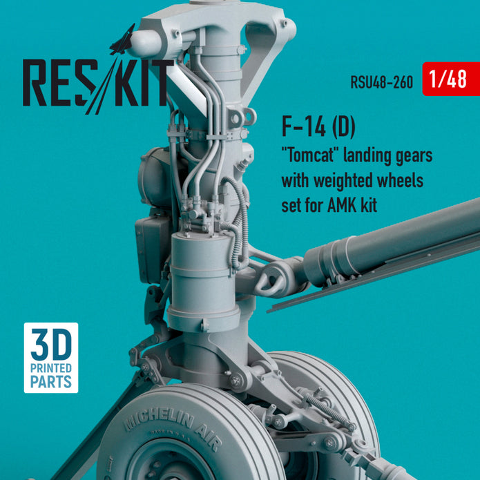 Grumman F-14 (D) Tomcat Landing Gears with weighted Wheels set for AMK kit (Resin & 3D Printing) Scale 1:48 ResKit RSU48-0260 for Aircraft Model Kit