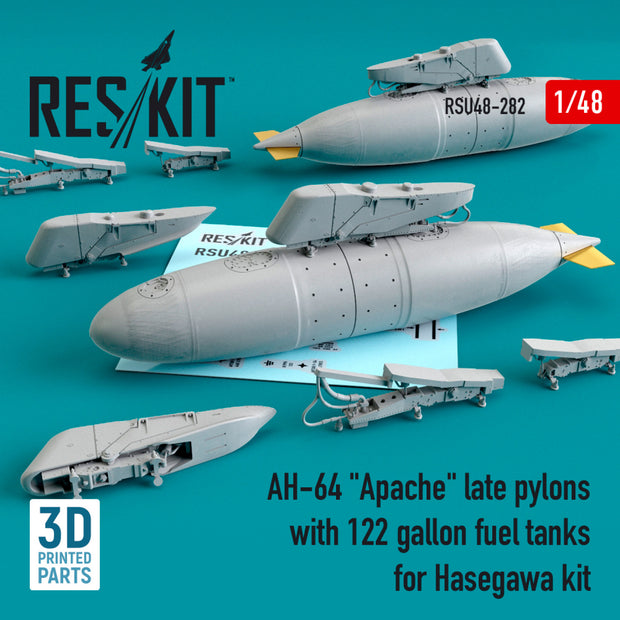 AH-64 Apache late Pylons with 122 Gallon Fuel Tanks for Hasegawa kit (3D Printing) Scale 1:48 ResKit RSU48-0282 for Helicopters Model Kit