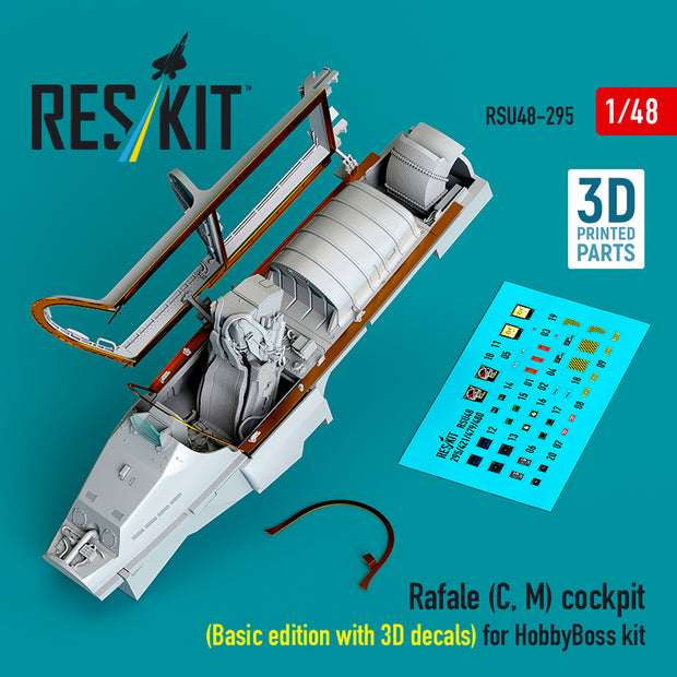 Dassault Rafale (C, M) Cockpit (Basic edition with 3D Decals) for HobbyBoss kit (3D Printed) Scale 1:48 ResKit RSU48-0295 for Aircraft Model Kit