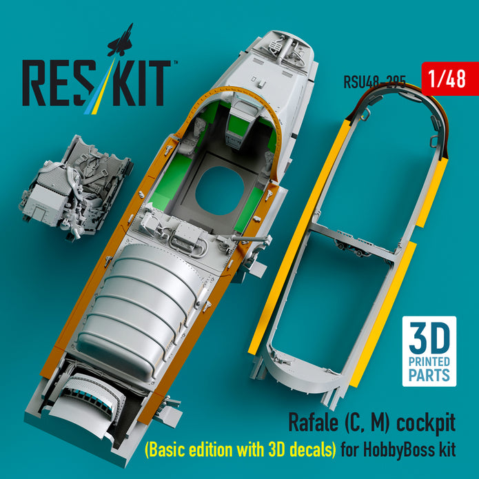 Dassault Rafale (C, M) Cockpit (Basic edition with 3D Decals) for HobbyBoss kit (3D Printed) Scale 1:48 ResKit RSU48-0295 for Aircraft Model Kit