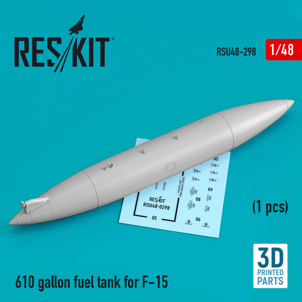 610 Gallon Fuel Tank for McDonnell Douglas F-15 (1 pcs) (3D printing) Scale 1:48 ResKit RSU48-0298 for Aircraft Model Kit