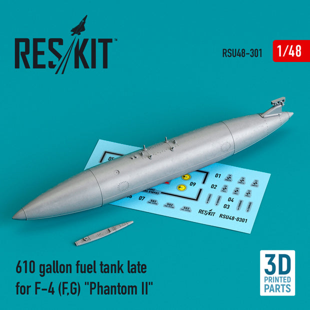 610 Gallon Fuel Tank late McDonnell Douglas F-4 (F,G) Phantom II (3D printing) Scale 1:48 ResKit RSU48-0301 for Aircraft Model Kit