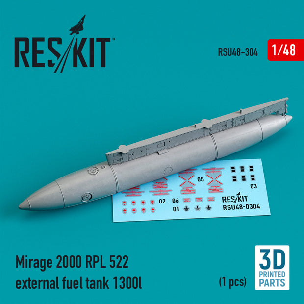 Dassault Mirage 2000 RPL 522 External Fuel Tank 1300lt (3D Printing) Scale 1:48 ResKit RSU48-0304 for Aircraft Model Kit