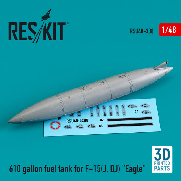 610 Gallon Fuel Tank for McDonnell Douglas F-15(J, DJ) Eagle (3D printing) Scale 1:48 ResKit RSU48-0308 for Aircraft Model Kit