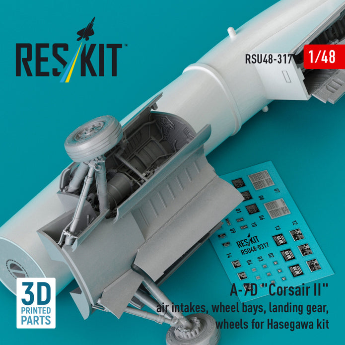 LTV A-7D Corsair II Air Intakes, Wheel Bays, Landing Gears, Wheels for Hasegawa kit (3D Printed) Scale 1:48 ResKit RSU48-0317