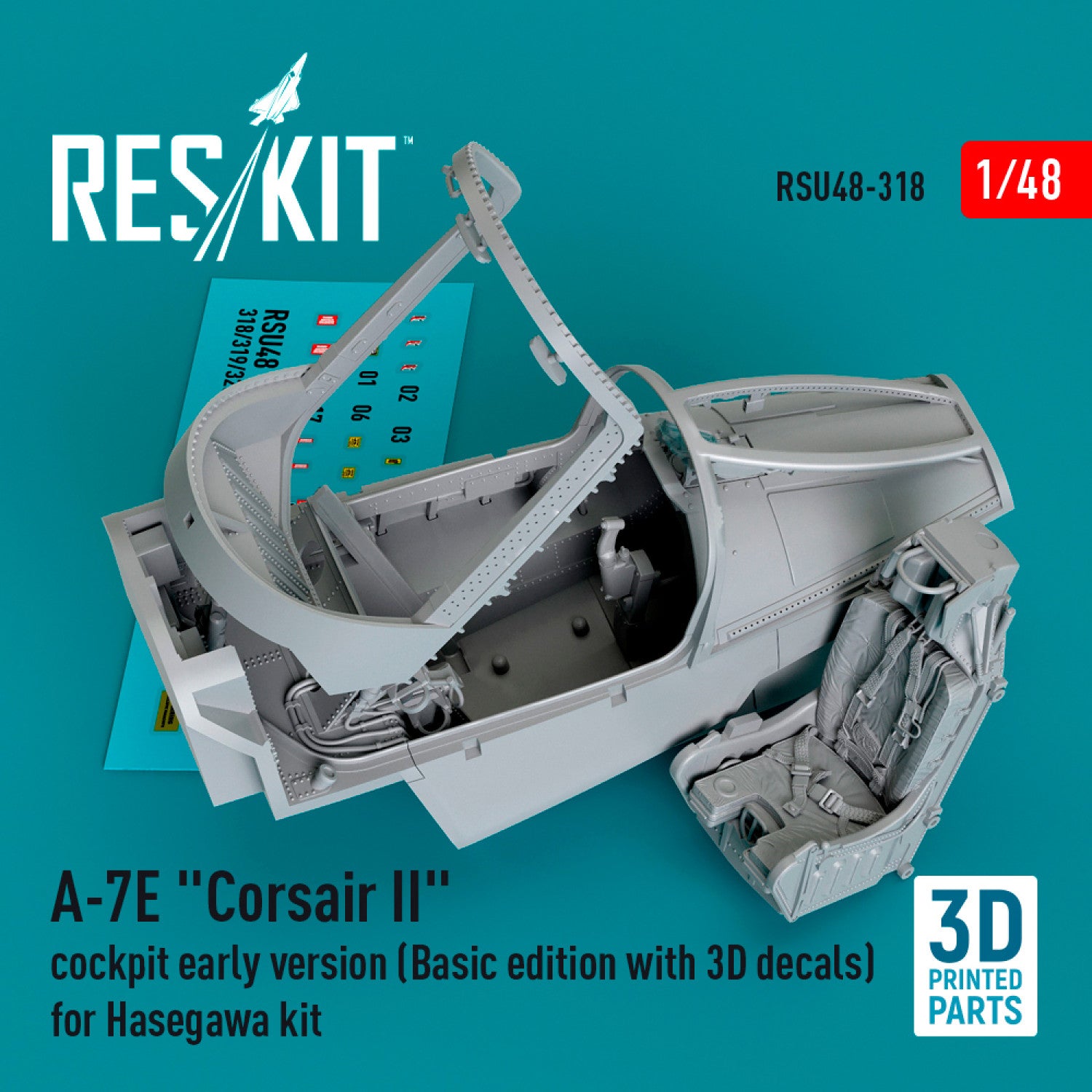 LTV A-7E Corsair II Cockpit early version (Basic edition with 3D Decals) for Hasegawa kit (3D Printed) Scale 1:48 ResKit RSU48-0318 for Aircraft Model Kit