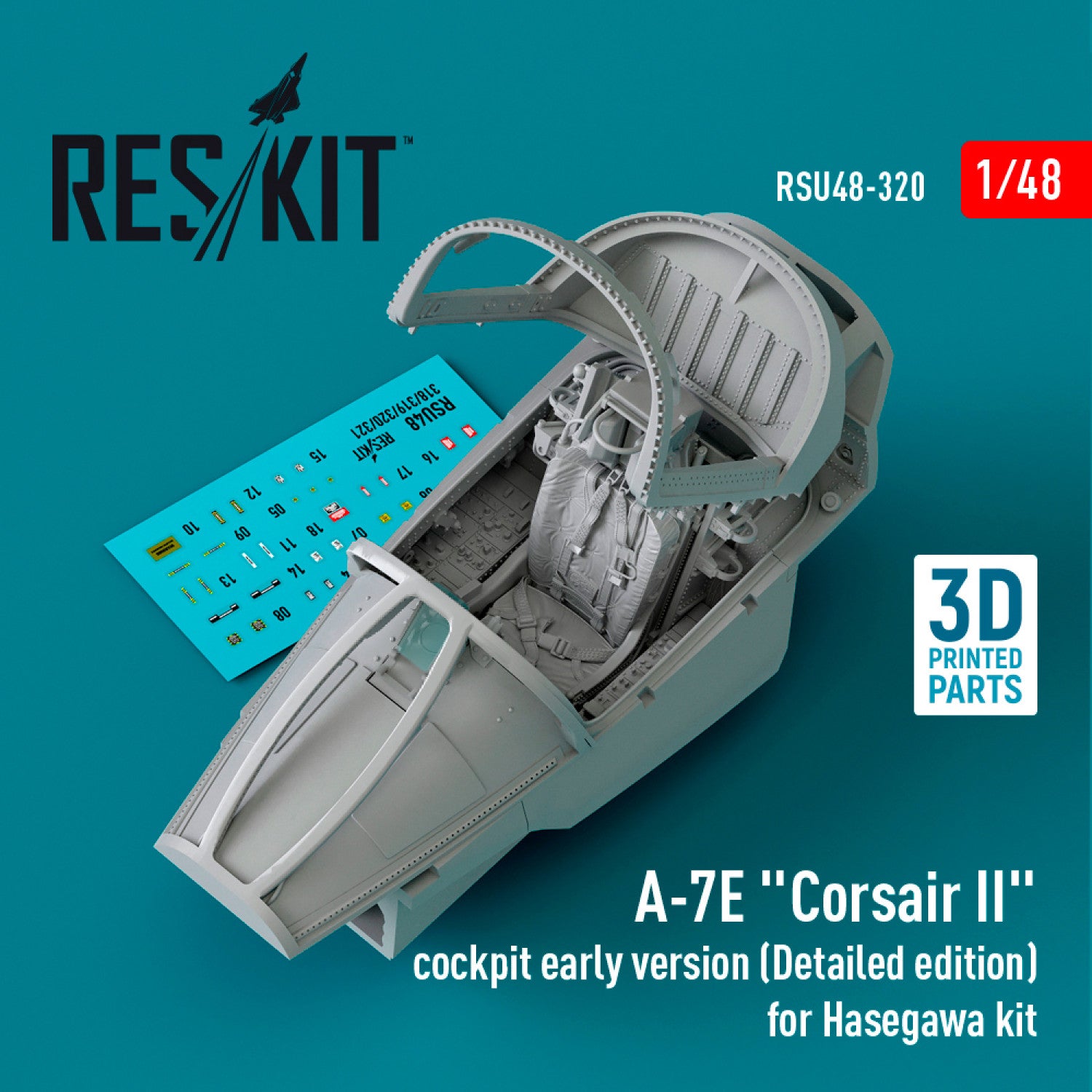 LTV A-7E Corsair II Cockpit early version (Detailed edition) for Hasegawa kit (3D Printed) Scale 1:48 ResKit RSU48-0320 for Aircraft Model Kit