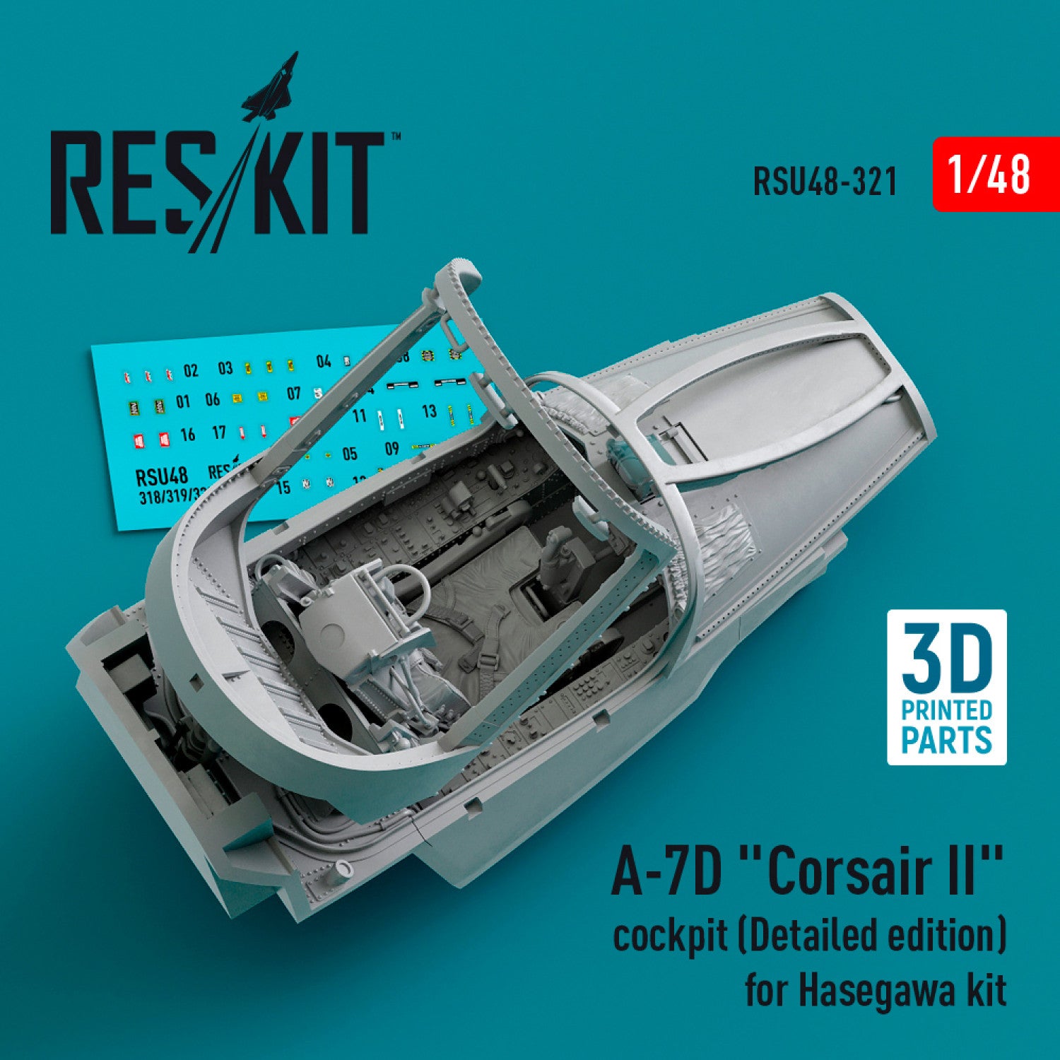 LTV A-7D Corsair II Cockpit (Detailed edition) for Hasegawa kit (3D Printed) Scale 1:48 ResKit RSU48-0321 for Aircraft Model Kit