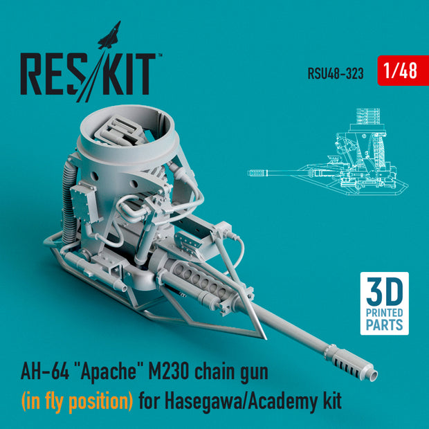 AH-64 Apache M230 Chain Gun (in fly position) for Hasegawa/Academy kit (3D printing) Scale 1:48 ResKit RSU48-0323 for Helicopters Model Kit