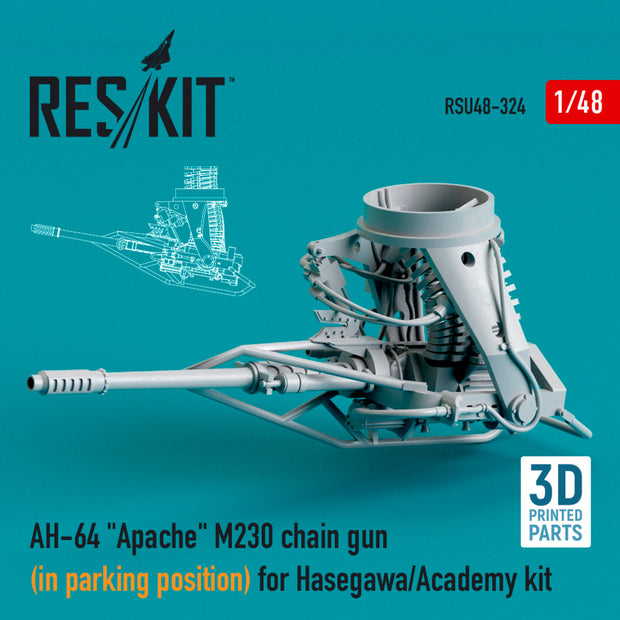 AH-64 Apache M230 Chain Gun (in parking position) for Hasegawa/Academy kit (3D printing) Scale 1:48 ResKit RSU48-0324 for Helicopters Model Kit