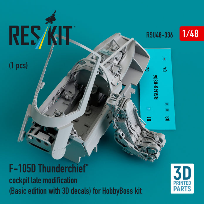 Republic F-105D Thunderchief Cockpit late modification (Basic edition with 3D Decals) for HobbyBoss kit (3D Printed) Scale 1:48 ResKit RSU48-0336 for Aircraft Model Kit