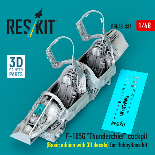 Republic F-105G Thunderchief Cockpit (Basic edition with 3D Decals) for HobbyBoss kit (3D Printed) Scale 1:48 ResKit RSU48-0337 for Aircraft Model Kit