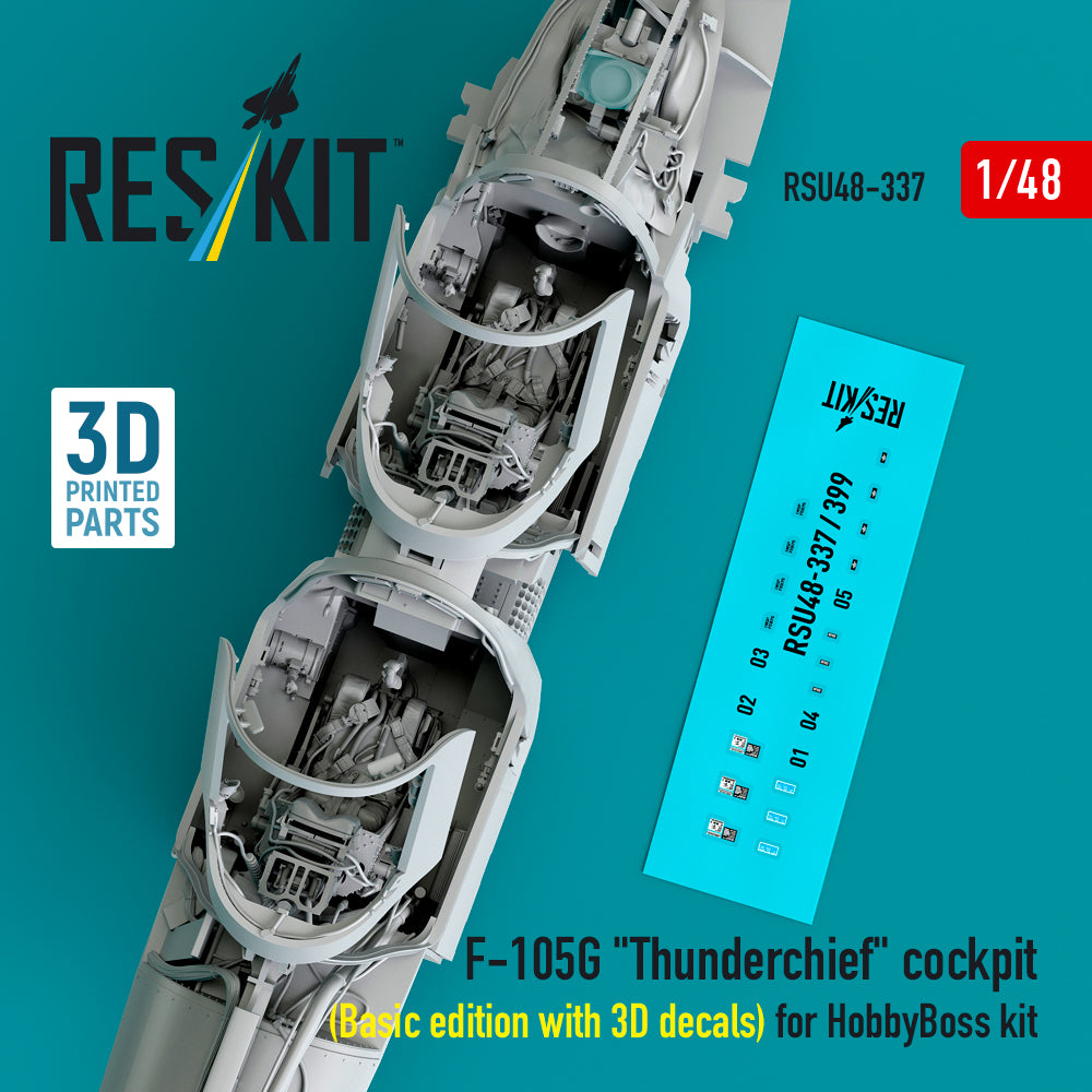 Republic F-105G Thunderchief Cockpit (Basic edition with 3D Decals) for HobbyBoss kit (3D Printed) Scale 1:48 ResKit RSU48-0337 for Aircraft Model Kit