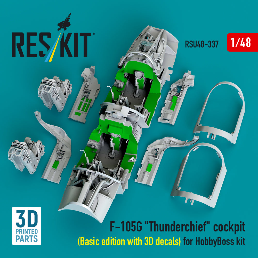Republic F-105G Thunderchief Cockpit (Basic edition with 3D Decals) for HobbyBoss kit (3D Printed) Scale 1:48 ResKit RSU48-0337 for Aircraft Model Kit