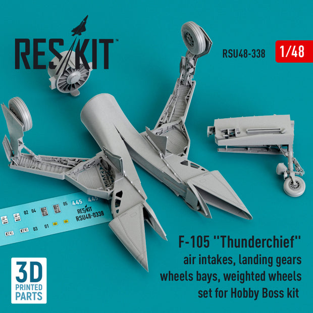 Republic F-105 Thunderchief Air Intakes, Landing Gears with Wheels Bays and weighted Wheels set for Hobby Boss kit (3D Printed) Scale 1:48 ResKit RSU48-0338 for Aircraft Model Kit