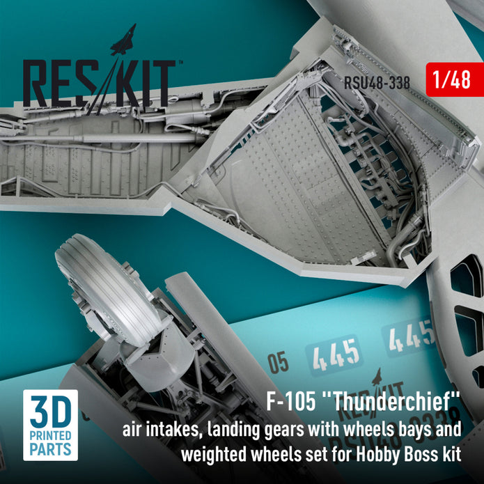 Republic F-105 Thunderchief Air Intakes, Landing Gears with Wheels Bays and weighted Wheels set for Hobby Boss kit (3D Printed) Scale 1:48 ResKit RSU48-0338 for Aircraft Model Kit