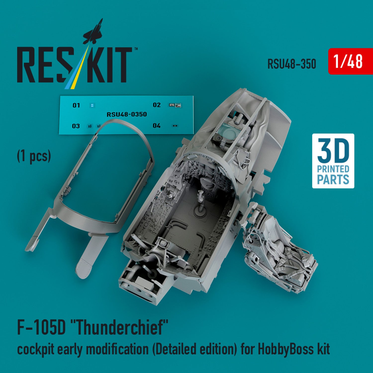 Republic F-105D Thunderchief Cockpit early modification (Detailed edition) for HobbyBoss kit (3D Printed) Scale 1:48 ResKit RSU48-0350 for Aircraft Model Kit