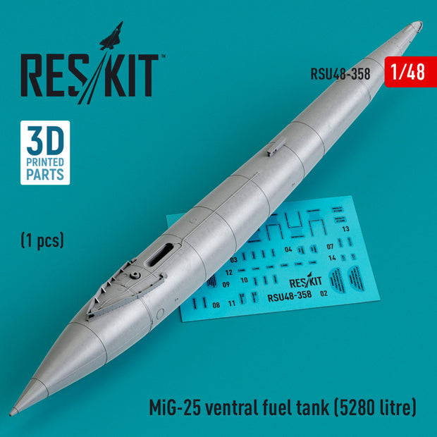 MiG-25 ventral Fuel Tank (5280 litre) (3D printed) Scale 1:48 ResKit RSU48-0358 for Aircraft Model Kit