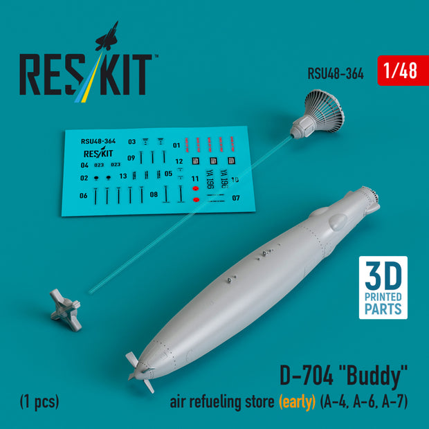D-704 Buddy Air Refueling Store (early) (1 pcs) (A-4, A-6, A-7) (3D Printed) Scale 1:48 ResKit RSU48-0364 for Aircraft Model Kit