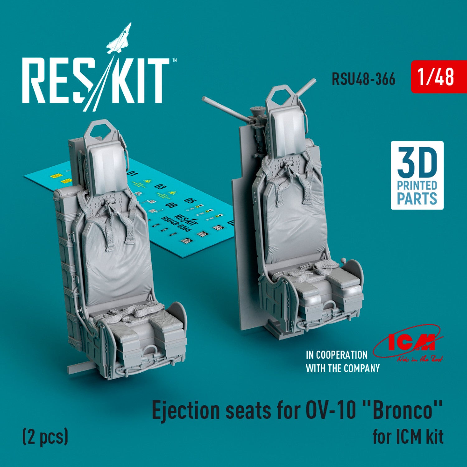 Ejection Seats for OV-10 Bronco (2 pcs) for ICM kit (3D Printed) Scale 1:48 ResKit RSU48-0366 for Aircraft Model Kit
