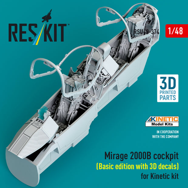 Dassault Mirage 2000B Cockpit (Basic edition with 3D Decals) for Kinetic kit (3D Printed) Scale 1:48 ResKit RSU48-0374 for Aircraft Model Kit