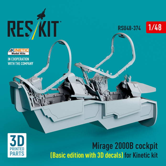 Dassault Mirage 2000B Cockpit (Basic edition with 3D Decals) for Kinetic kit (3D Printed) Scale 1:48 ResKit RSU48-0374 for Aircraft Model Kit