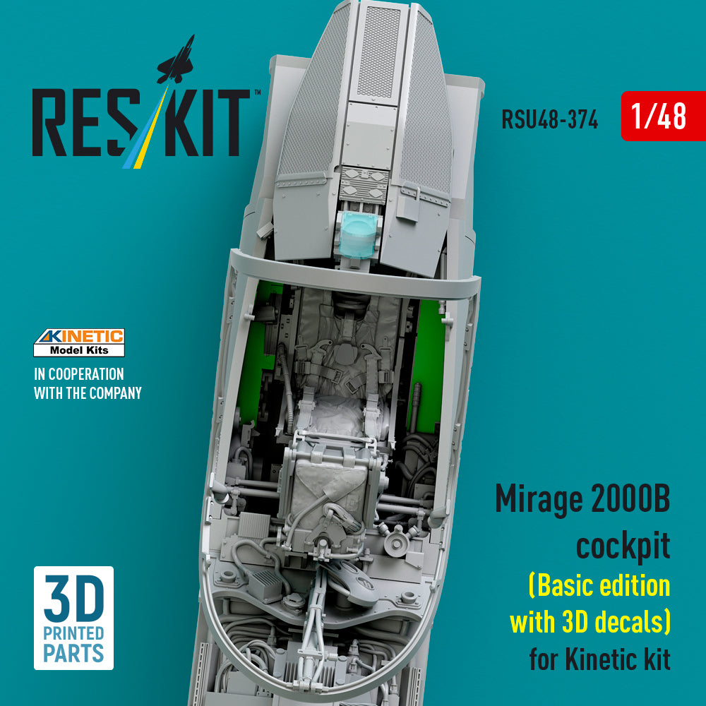 Dassault Mirage 2000B Cockpit (Basic edition with 3D Decals) for Kinetic kit (3D Printed) Scale 1:48 ResKit RSU48-0374 for Aircraft Model Kit