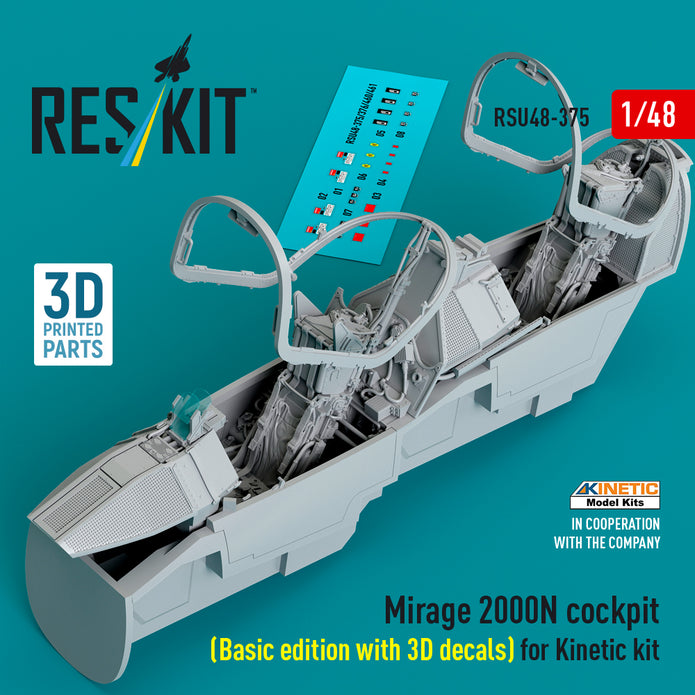 Mirage 2000N cockpit (Basic edition with 3D decals) for Kinetic kit (3D Printed) Scale 1:48 ResKit RSU48-0375