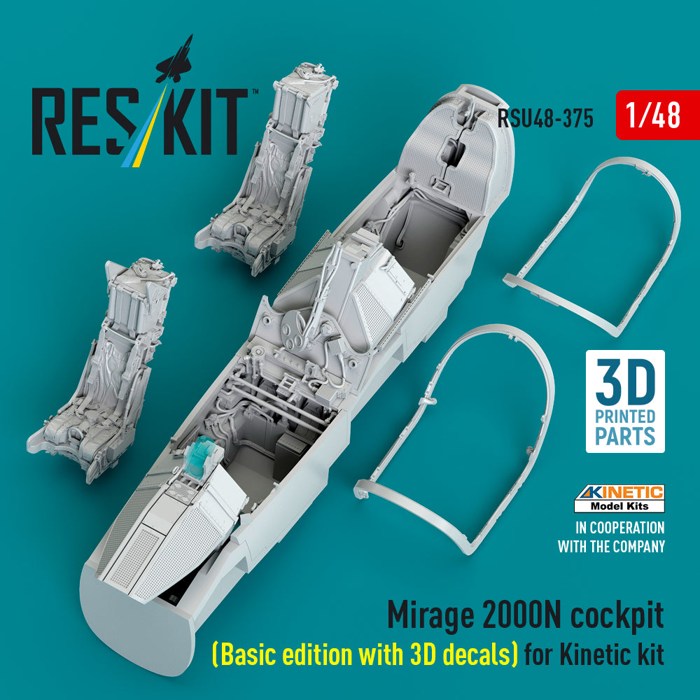 Mirage 2000N cockpit (Basic edition with 3D decals) for Kinetic kit (3D Printed) Scale 1:48 ResKit RSU48-0375