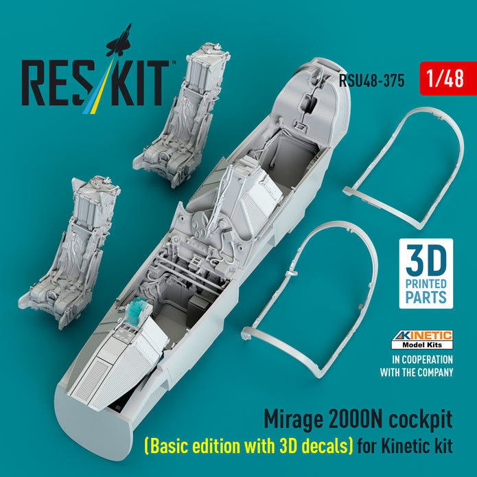 Mirage 2000N cockpit (Basic edition with 3D decals) for Kinetic kit (3D Printed) Scale 1:48 ResKit RSU48-0375