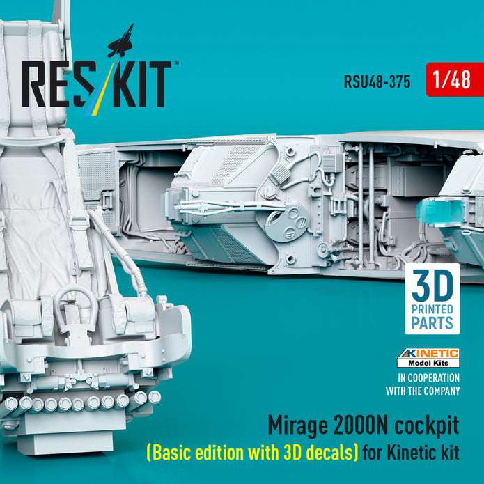 Mirage 2000N cockpit (Basic edition with 3D decals) for Kinetic kit (3D Printed) Scale 1:48 ResKit RSU48-0375