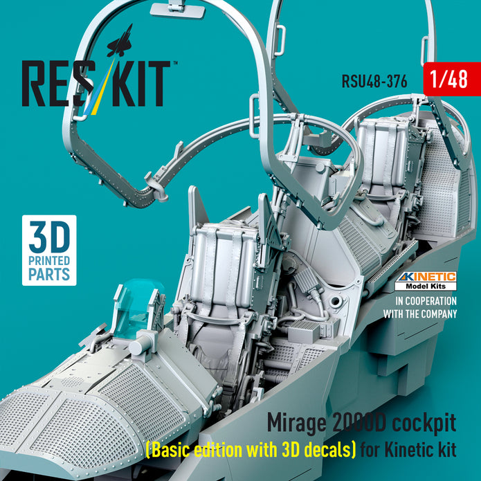 Mirage 2000D cockpit (Basic edition with 3D decals) for Kinetic kit (3D Printed) Scale 1:48 ResKit RSU48-0376