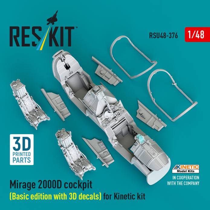 Mirage 2000D cockpit (Basic edition with 3D decals) for Kinetic kit (3D Printed) Scale 1:48 ResKit RSU48-0376