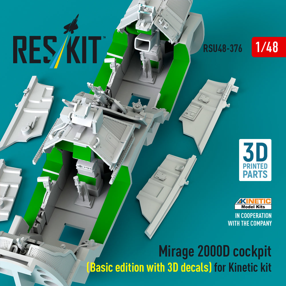 Mirage 2000D cockpit (Basic edition with 3D decals) for Kinetic kit (3D Printed) Scale 1:48 ResKit RSU48-0376