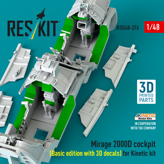 Mirage 2000D cockpit (Basic edition with 3D decals) for Kinetic kit (3D Printed) Scale 1:48 ResKit RSU48-0376