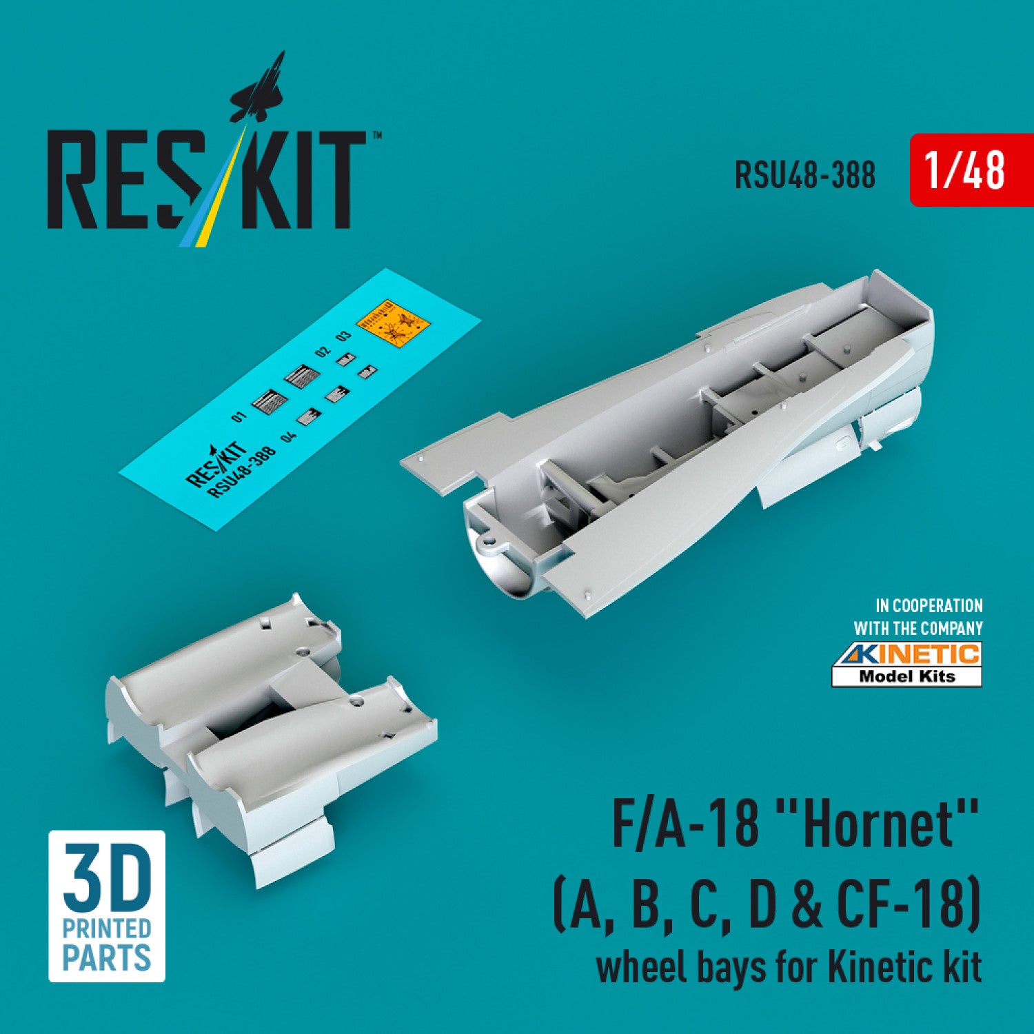 F/A-18 Hornet (A, B, C, D & CF-18) Wheel Bays for Kinetic kit (3D printed) Scale 1:48 ResKit RSU48-0388 for Aircraft Model Kit