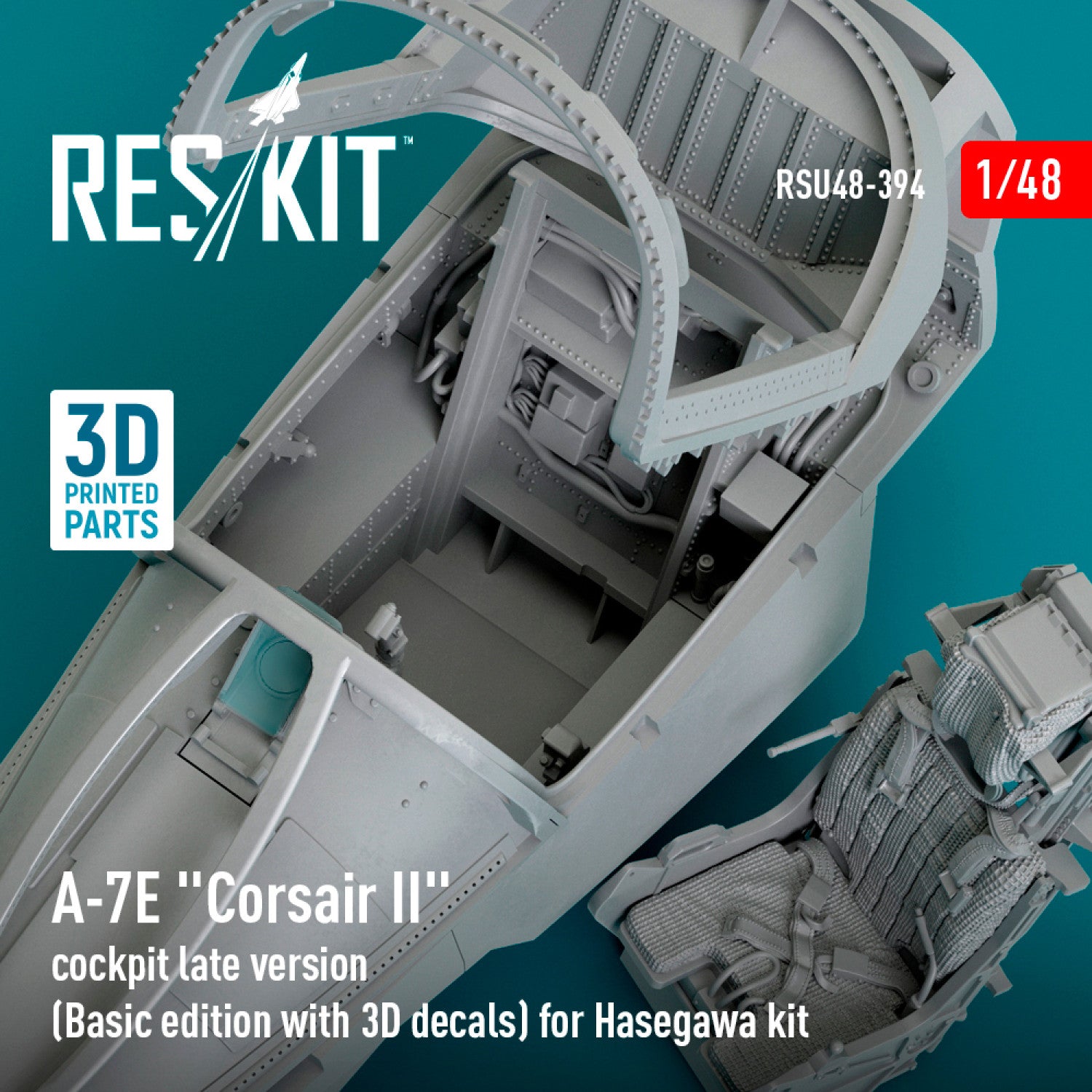 LTV A-7E Corsair II Cockpit late version (Basic edition with 3D Decals) for Hasegawa kit (3D Printed) Scale 1:48 ResKit RSU48-0394 for Aircraft Model Kit