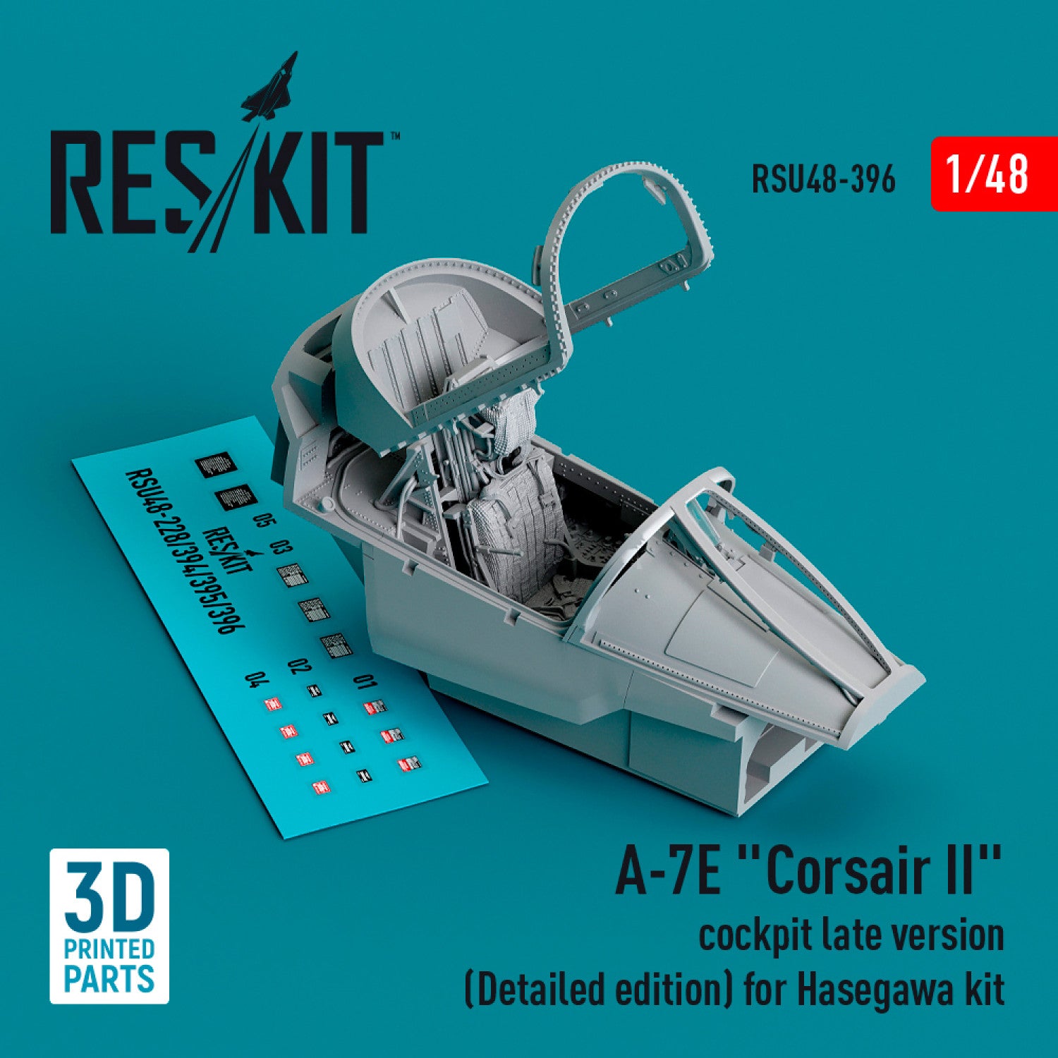 LTV A-7E Corsair II Cockpit late version (Detailed edition) for Hasegawa kit (3D Printed) Scale 1:48 ResKit RSU48-0396 for Aircraft Model Kit
