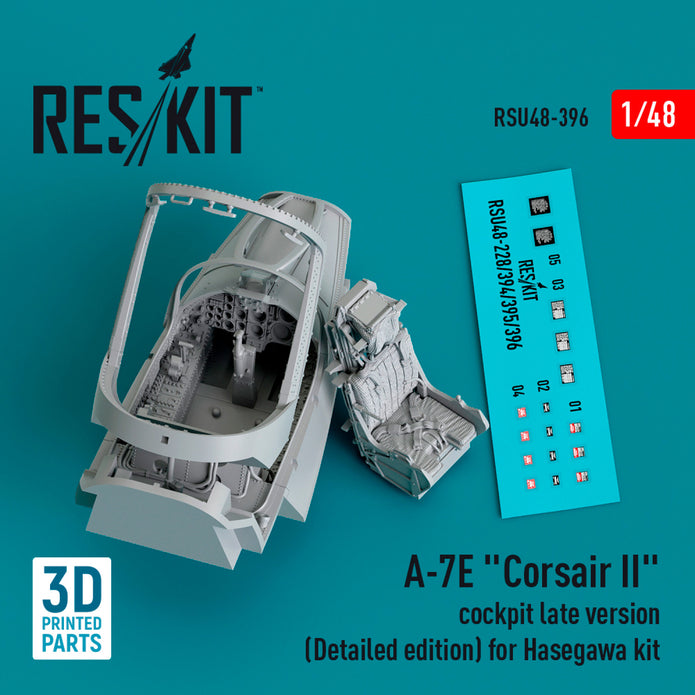 LTV A-7E Corsair II Cockpit late version (Detailed edition) for Hasegawa kit (3D Printed) Scale 1:48 ResKit RSU48-0396 for Aircraft Model Kit