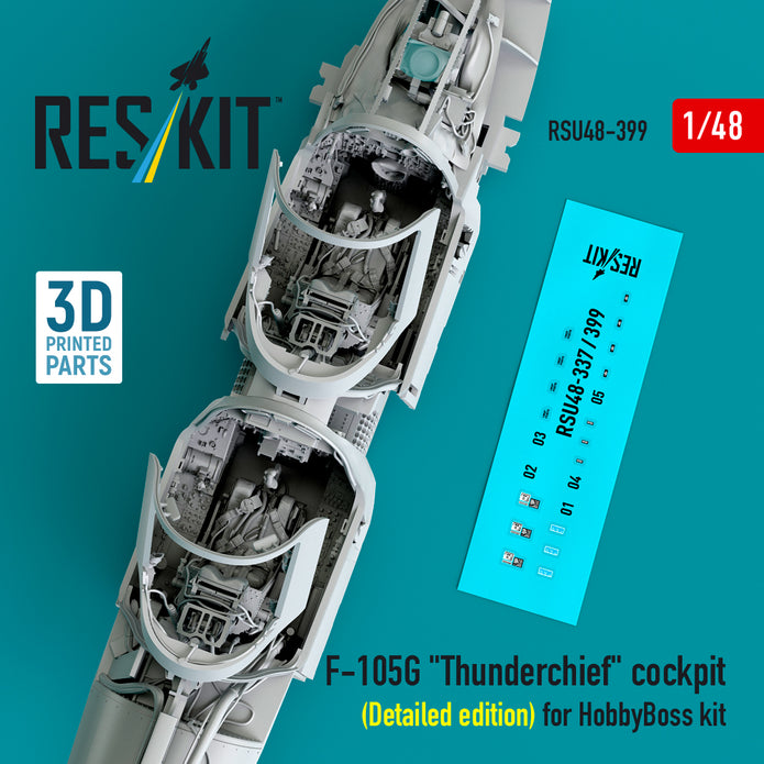 Republic F-105G Thunderchief Cockpit (Detailed edition) for HobbyBoss kit (3D Printed) Scale 1:48 ResKit RSU48-0399 for Aircraft Model Kit