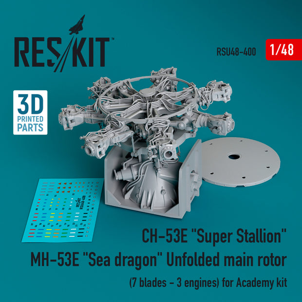 Sikorsky CH-53E Super Stallion, MH-53E Sea Dragon unfolded Main Rotor (7 blades - 3 Engines) for Academy kit (3D printed) Scale 1:48 ResKit RSU48-0400 for Helicopters Model Kit