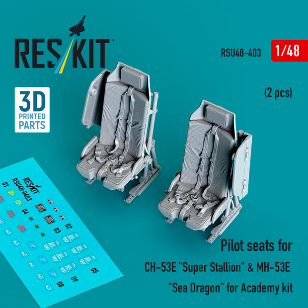 Pilot Seats for Sikorsky CH-53E Super Stallion & MH-53E Sea Dragon for Academy kit (2 pcs) (3D Printed) Scale 1:48 ResKit RSU48-0403 for Helicopters Model Kit