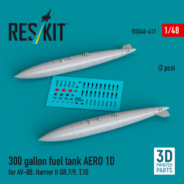 300 Gallon Fuel Tank AERO 1D for AV-8B, Harrier II GR,7/9, T,10 (2 pcs) (3D Printed) Scale 1:48 ResKit RSU48-0417 for Aircraft Model Kit