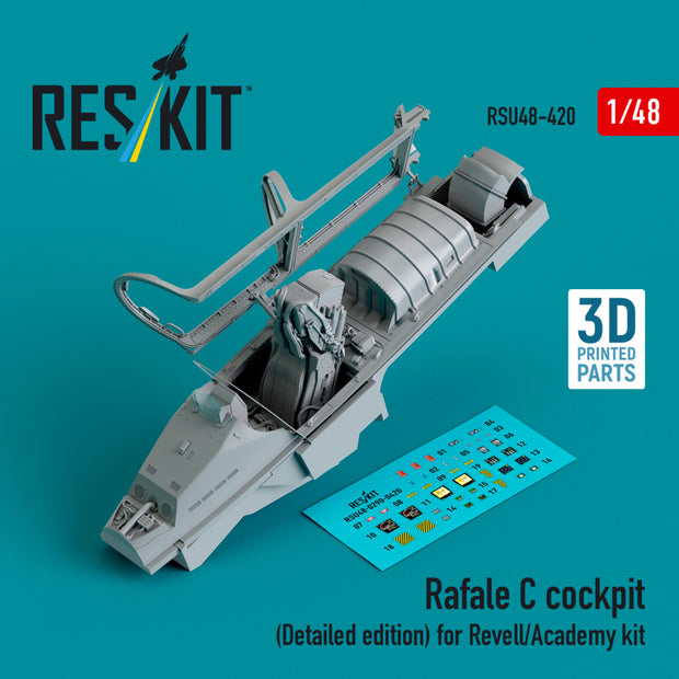 Dassault Rafale C Cockpit (Detailed edition) for Revell/Academy kit (3D printed) Scale 1:48 ResKit RSU48-0420 for Aircraft Model Kit